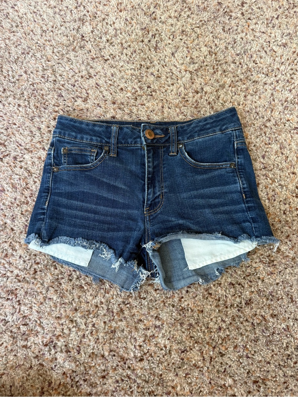 American Eagle Outfitters Dark Blue Frayed Hem Denim Shorts